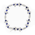 Load image into Gallery viewer, 18K White Gold 1 3/4 Cttw Diamond and 3x3mm Round Blue Sapphire Gemstone Floral Link Bracelet (G-H Color, SI1-SI2 Clarity) - Size 7"