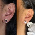 Load image into Gallery viewer, 14K Rose Gold 7x5mm Oval Cut Garnet and 3/8 Cttw Round Diamond Halo Stud Earrings (G-H Color, SI1-SI2 Clarity)