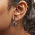 Load image into Gallery viewer, .925 Sterling Silver 6x4 MM Oval Blue Sapphire and White Diamond Accent Art Deco Style Shield Dangle Earring (I-J Color, I3 Clarity)