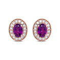 Load image into Gallery viewer, 14K Rose Gold 7x5mm Oval Cut Garnet and 3/8 Cttw Round Diamond Halo Stud Earrings (G-H Color, SI1-SI2 Clarity)