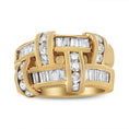 Load image into Gallery viewer, 14K Yellow Gold 1 5/8 Cttw Round and Baguette Diamond Lattice Grid Design Ring Band (H-I Color, VS2-SI1 Clarity) - Ring Size 6