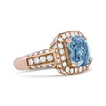 Load image into Gallery viewer, 18K Rose Gold 10x10mm Cushion Shaped Aquamarine and 1 1/8 Cttw Round Diamond Halo Ring (F-G Color, VS1-VS2 Clarity)