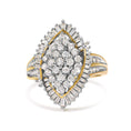 Load image into Gallery viewer, 10K Yellow Gold 1.0 Cttw Round and Baguette-Cut Diamond Cluster Ring (I-J Color, SI2-I1 Clarity)