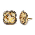 Load image into Gallery viewer, 18K Yellow Gold 1/2 Cttw Brown Diamond and 11x11mm Clover-Cut Yellow Citrine Gemstone Clover Halo Stud Earrings (Brown Color, SI1-SI2 Clarity)