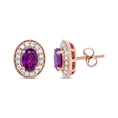 Load image into Gallery viewer, 14K Rose Gold 7x5mm Oval Cut Garnet and 3/8 Cttw Round Diamond Halo Stud Earrings (G-H Color, SI1-SI2 Clarity)
