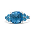 Load image into Gallery viewer, 18K White Gold 10mm Cushion Shaped Blue Topaz and 1/6 Cttw Diamond 3 Stone Style Ring (F-G Color, VS1-VS2 Clarity)
