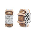 Load image into Gallery viewer, 18K White and Rose Gold Flash Plated .925 Sterling Silver Clear Brown Enamel 1/6 Cttw Round Diamond Huggie Hoop Earrings (F-G Color, VS1-VS2 Clarity)