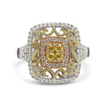 Load image into Gallery viewer, 14K Tri-Toned Gold 1.00 Cttw Yellow Diamond Halo and Milgrain Cocktail Cluster Ring (Yellow/G-H Color, SI1-SI2 Clarity) - Ring Size 7