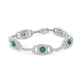 Load image into Gallery viewer, 14K White Gold 5mm Emerald Cushion Cut and 2.00 Cttw Round Bezel-Set Diamond Link Bracelet - (H-I Color, VS1-VS2 Clarity) - Size 7"
