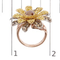 Load image into Gallery viewer, 14K Tri-Toned 3 7/8 Cttw Rose Cut Diamond Cocktail Double Flower and Petal Cocktail Ring (Fancy Color, I1-I2 Clarity) - Size 7