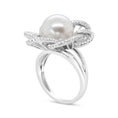 Load image into Gallery viewer, 14K White Gold 11mm Round Pearl and 1/3 Cttw Round Diamond Openwork Flower Blossom Ring (H-I Color, VS1-VS2 Clarity)