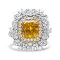Load image into Gallery viewer, 18k Yellow and White Gold 2 3/4 Cttw Lab Grown Yellow Radiant Cut Diamond Halo Cluster Ring (Yellow/G-H Color, VS1-VS2 Clarity)