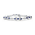 Load image into Gallery viewer, 18K White Gold 1 3/4 Cttw Diamond and 3x3mm Round Blue Sapphire Gemstone Floral Link Bracelet (G-H Color, SI1-SI2 Clarity) - Size 7"