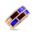 Load image into Gallery viewer, 18K Rose Gold Alternating Red and Blue Enamel and 1/2 Cttw Diamond Studded Band Ring (F-G Color, VS1-VS2 Clarity)