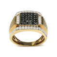 Load image into Gallery viewer, Men's 10K Yellow Gold 1 1/2 Cttw White and Black Treated Diamond Cluster Ring (Black / I-J Color, I2-I3 Clarity)