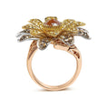 Load image into Gallery viewer, 14K Tri-Toned 3 7/8 Cttw Rose Cut Diamond Cocktail Double Flower and Petal Cocktail Ring (Fancy Color, I1-I2 Clarity) - Size 7