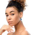 Load image into Gallery viewer, 18K White Gold Bezel Set 11mm Blue Topaz and 1/2 Cttw Invisible Set Diamond Bale Dangle Earrings (F-G Color, VS1-VS2 Clarity)