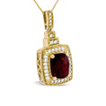 Load image into Gallery viewer, 14K Yellow Gold 1/5 Cttw Round Diamond and 9x7mm Cushion Cut Red Garnet Halo 18" Pendant Necklace (H-I Color, VS1-VS2 Clarity)