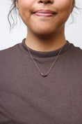 Load image into Gallery viewer, 18K Rose Gold 3/4 Cttw Pave Diamonds and Graduated Red Ruby Gemstone Curved Bar Choker Necklace (G-H Color, SI1-SI2 Clarity) - Adjustable up to 14" - 16.5"