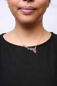 Load image into Gallery viewer, 18K Rose Gold 1/2 Cttw Brown Diamond and Multi-Size Oval Pink Sapphire Cluster Cascade Statement Station Necklace (Brown Color, SI1-SI2 Clarity) - Adjustable up to 14" to 16"