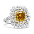 Load image into Gallery viewer, 18k Yellow and White Gold 2 3/4 Cttw Lab Grown Yellow Radiant Cut Diamond Halo Cluster Ring (Yellow/G-H Color, VS1-VS2 Clarity)