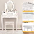 Load image into Gallery viewer, Royal vanity Table Set With 4 Drawer, Makeup Dressing Table W Cushioned Stool, Girls Women Bedroom Furniture Set Oval Mirror