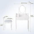Load image into Gallery viewer, Royal vanity Table Set With 4 Drawer, Makeup Dressing Table W Cushioned Stool, Girls Women Bedroom Furniture Set Oval Mirror