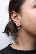 Load image into Gallery viewer, 18K Rose and White Gold 1/3 Cttw Round Diamonds and Round London Blue Topaz Gemstone Cluster Floral Drop Hoop Earrings (G-H Color, SI1-SI2 Clarity)
