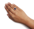 Load image into Gallery viewer, .925 Sterling Silver 9X7 mm Cushion Cut Blue Sapphire and White Diamond Step up Engagement Ring (I-J Color, I3 Clarity)