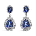 Load image into Gallery viewer, 18K White Gold Blue Sapphire 2 3/4 Cttw Diamond Halo Drop Dangle Earring (G-H Color, SI1-SI2 Clarity)