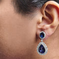Load image into Gallery viewer, 18K White Gold Blue Sapphire 2 3/4 Cttw Diamond Halo Drop Dangle Earring (G-H Color, SI1-SI2 Clarity)