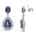 Load image into Gallery viewer, 18K White Gold Blue Sapphire 2 3/4 Cttw Diamond Halo Drop Dangle Earring (G-H Color, SI1-SI2 Clarity)