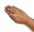Load image into Gallery viewer, 14K Tri-Toned 3 7/8 Cttw Rose Cut Diamond Cocktail Double Flower and Petal Cocktail Ring (Fancy Color, I1-I2 Clarity) - Size 7