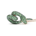 Load image into Gallery viewer, 18K Rose Gold Round Green Tsavorite Gemstone Cluster Spiral Snake Design 18" Pendant Necklace (AAA+ Quality)