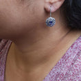 Load image into Gallery viewer, 18K White Gold Natural Blue Sapphire and Diamond Scattered Halo Drop and Dangle Leverback Earrings (H-I Color, SI1-SI2 Clarity)