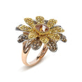 Load image into Gallery viewer, 14K Tri-Toned 3 7/8 Cttw Rose Cut Diamond Cocktail Double Flower and Petal Cocktail Ring (Fancy Color, I1-I2 Clarity) - Size 7