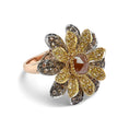 Load image into Gallery viewer, 14K Tri-Toned 3 7/8 Cttw Rose Cut Diamond Cocktail Double Flower and Petal Cocktail Ring (Fancy Color, I1-I2 Clarity) - Size 7
