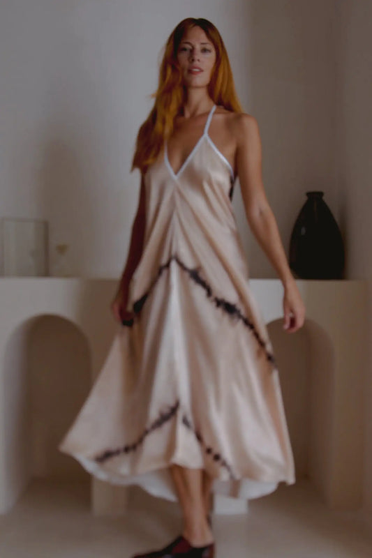 Altair Silk Halter Royal Dress in Shibori