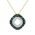 Load image into Gallery viewer, 14K Yellow Gold Plated .925 Sterling Silver 1/2 Cttw Color Treated Diamond Square Pendant Necklace (Blue, Yellow, I2-I3 Clarity)