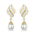 Load image into Gallery viewer, 18k Yellow Gold 7.0 Cttw Baguette and Round Diamond South Sea Pearl Drop Dangle Clip-On Earrings (F-G Color, VS1-VS2 Clarity)