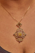 Load image into Gallery viewer, 14K White and Yellow Gold 4.0 Cttw Fancy Color Rose Cut Diamond Antique Style 18" Pendant Necklace (Yellow Color, I1-I2 Clarity)