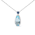 Load image into Gallery viewer, 18K White Gold 3/8 Cttw Pave Set Diamond and Sky Blue Topaz and Blue Sapphire Gemstone Floral Teardrop Halo 18" Pendant Necklace (G-H Color, SI2-I1 Clarity)
