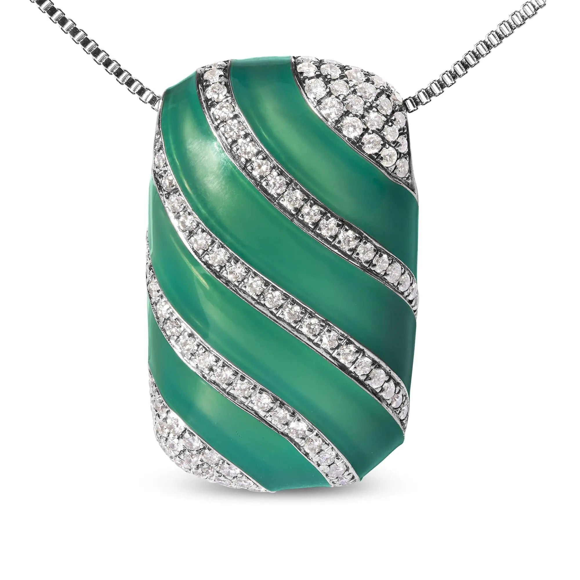 .925 Sterling Silver Turquoise Enamel and 1/2 Cttw Diamond Block 18" Pendant Necklace (F-G Color, VS1-VS2 Clarity)