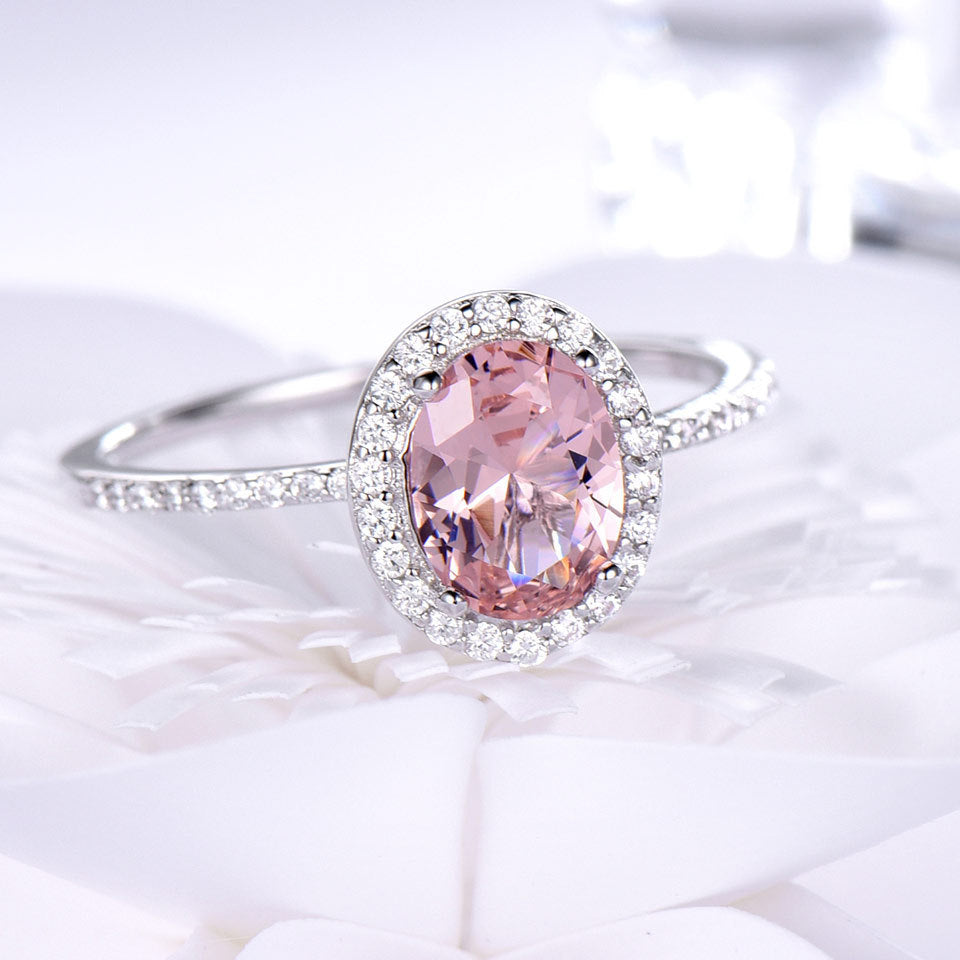 Classic Morganite Ring Female Wedding Diamond 18k silver ring