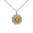 Load image into Gallery viewer, 18K White and Yellow Gold 2 1/4 Cttw Lab Grown Yellow Asscher Cut Diamond Art Deco Style Halo 18" Pendant Necklace (Yellow/G-H Color, VS1-VS2 Clarity)
