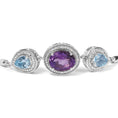 Load image into Gallery viewer, .925 Sterling Silver Oval Amethyst and Pear Blue Topaz with Diamond Accent Lariat 4”-10” Adjustable Bolo Bracelet (H-I Color, SI1-SI2 Clarity)
