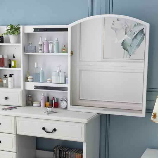 Elegant Royal Vanity Desk With Mirror & Lights, Makeup Table Set