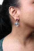 Load image into Gallery viewer, 18K White and Rose Gold 1/5 Cttw Diamond with Round Pink Rose De France Amethyst and 25mm Cushion Cut Sky Blue Topaz Gemstone Dangle Earring (G-H Color, SI1-SI2 Clarity)
