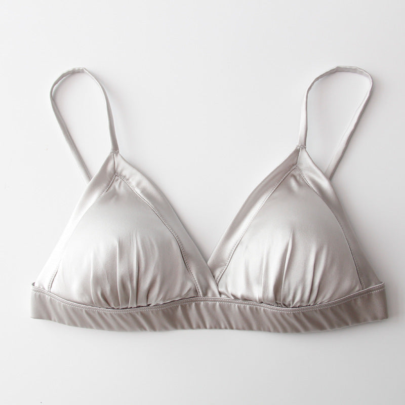 Silk Breathable High-grade Silk French Suit Thin Underwear Triangle Cup Small Chest Female Mulberry Silk Bra Bra