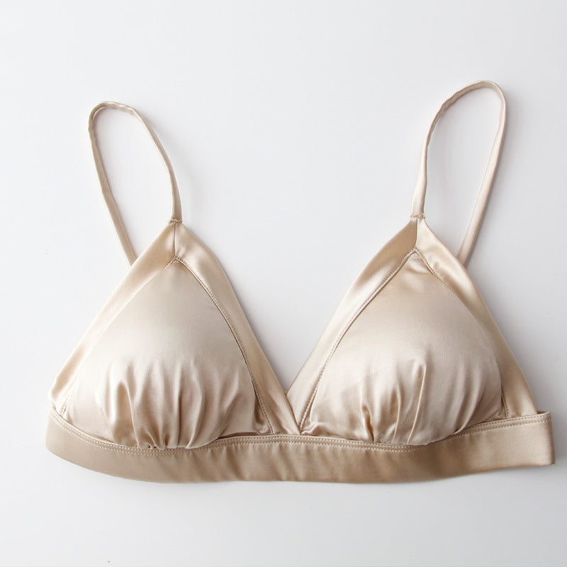 Silk Breathable High-grade Silk French Suit Thin Underwear Triangle Cup Small Chest Female Mulberry Silk Bra Bra